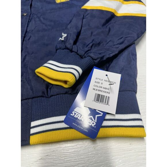 Starter Milwaukee Brewers Jacket Mens Sz S Navy Blue Snap Button MLB Lightweight - Picture 3 of 8